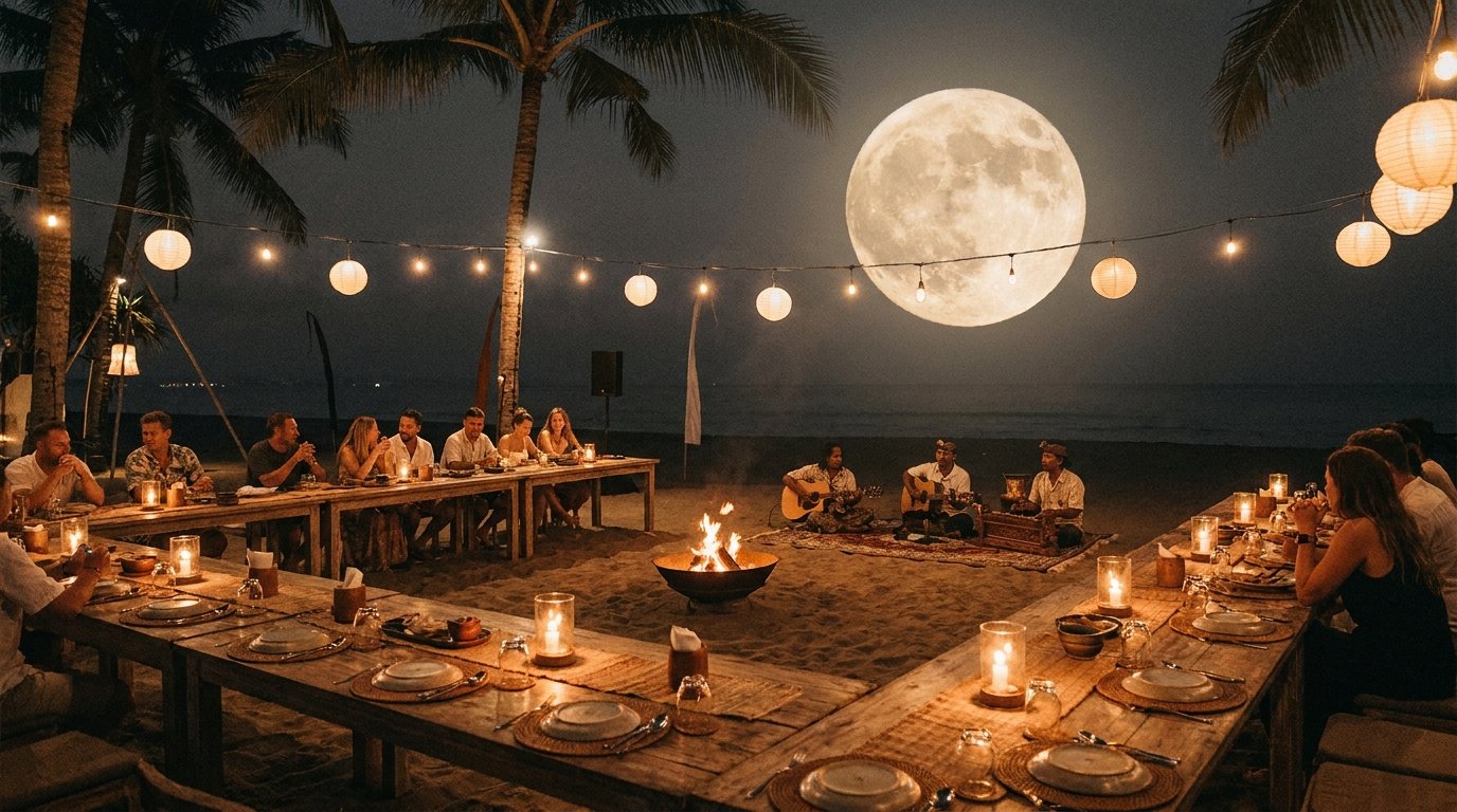 Full moon gathering on the beach