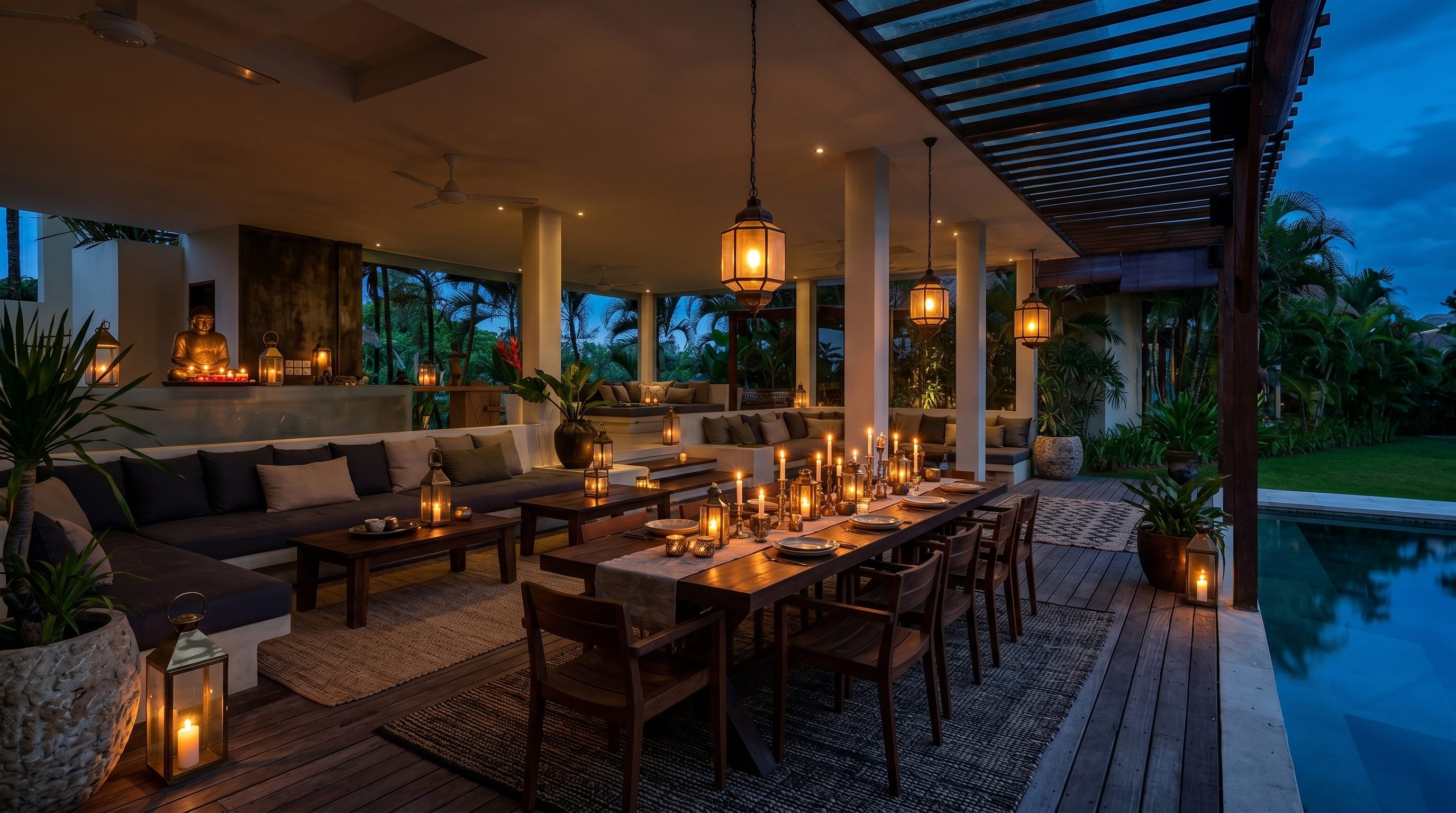 Evening Gatherings — the long table at dusk